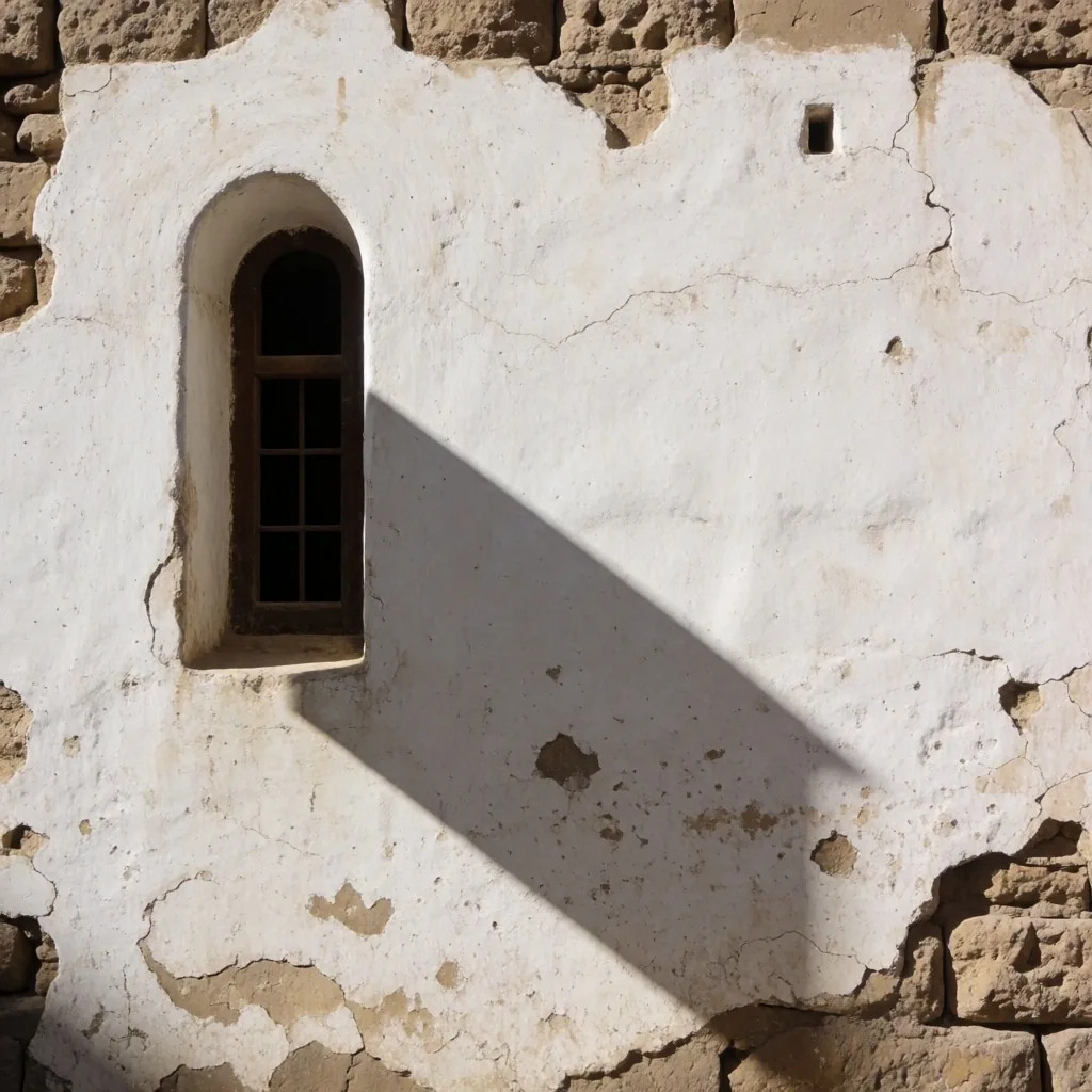 White plaster wall with diagonal shadow in Old Cairo