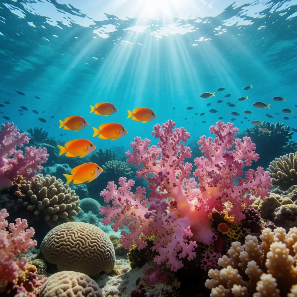 Red Sea coral reef with tropical fish near Hurghada