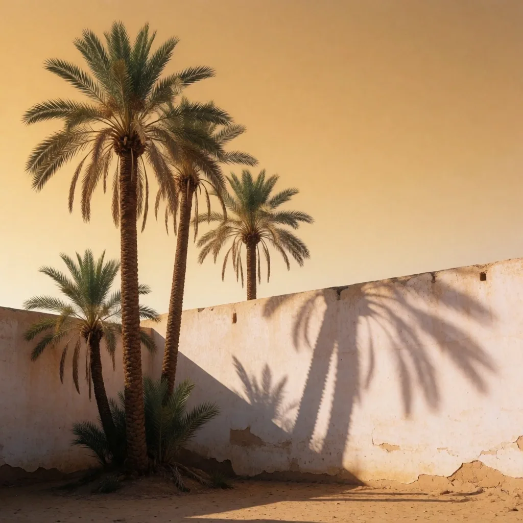 Date palms under a warm afternoon sky in Egypt