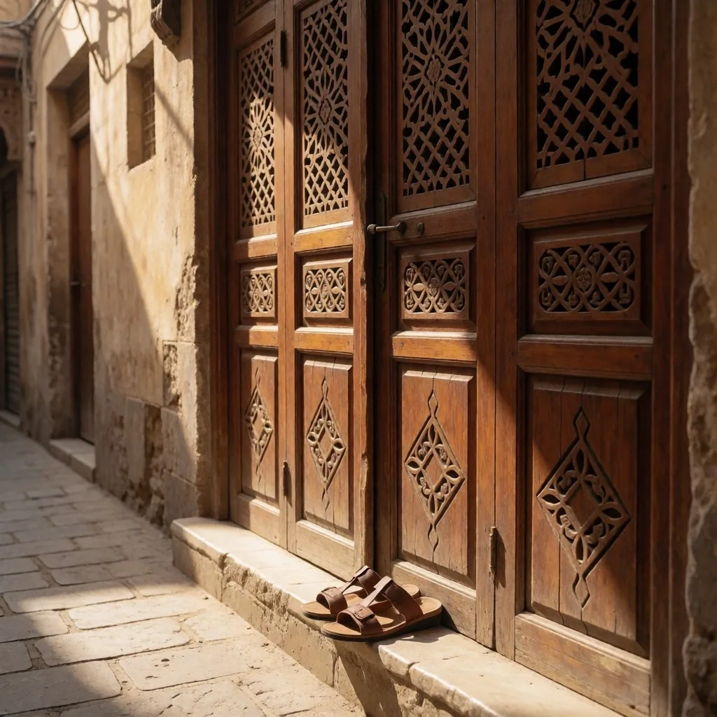 Traditional Egyptian doorway with shoes at the threshold