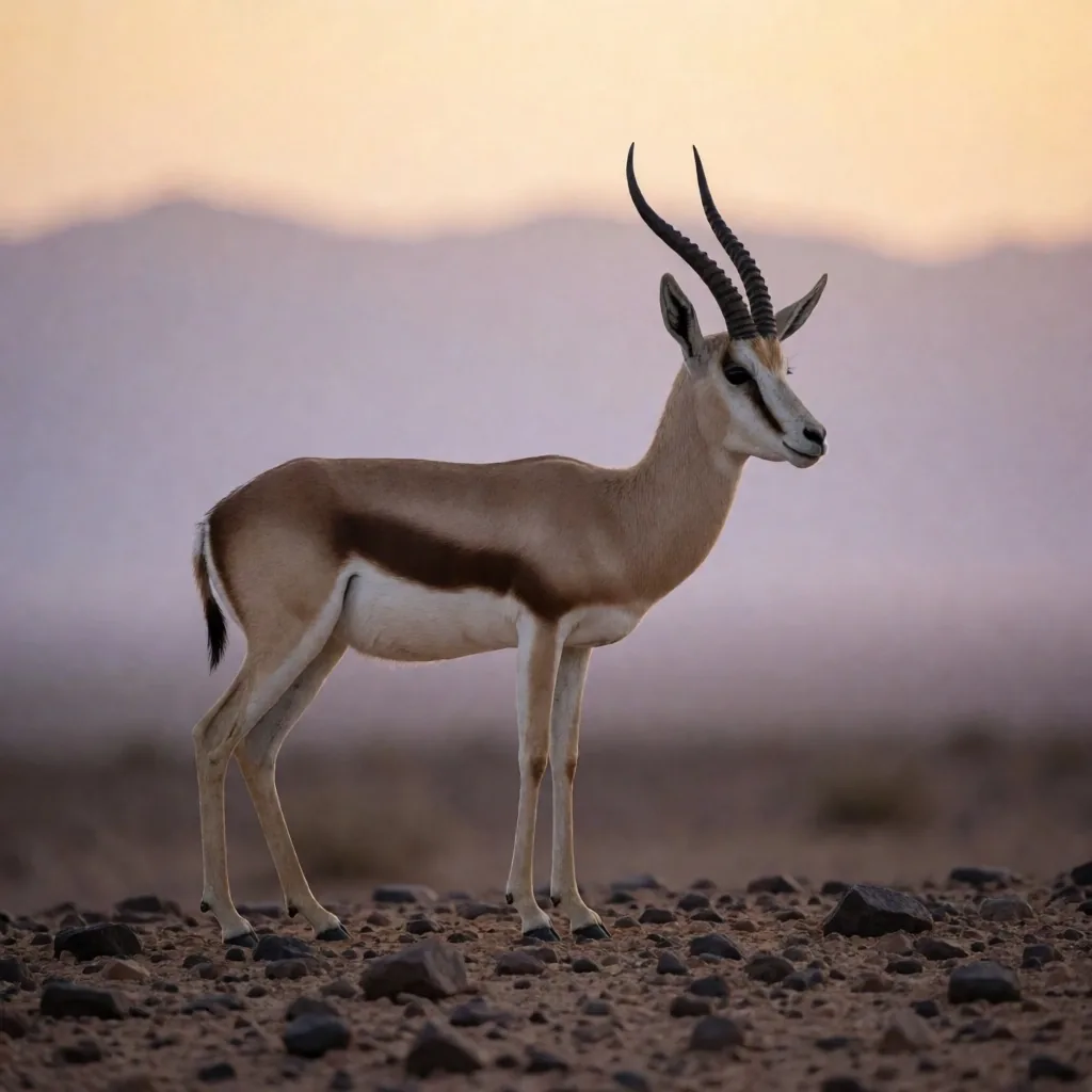Dorcas gazelle standing in the Egyptian desert at dusk