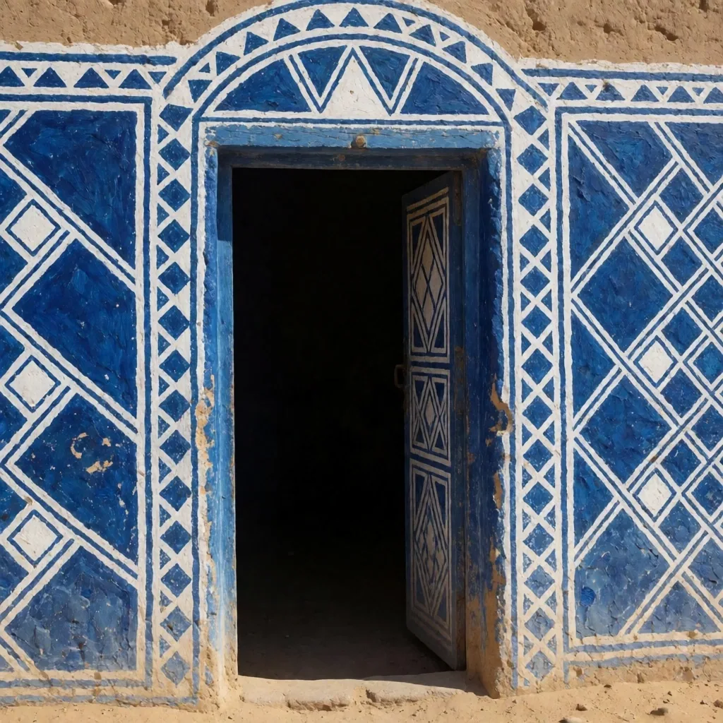Traditional Egyptian alley with plaster walls and latticed windows