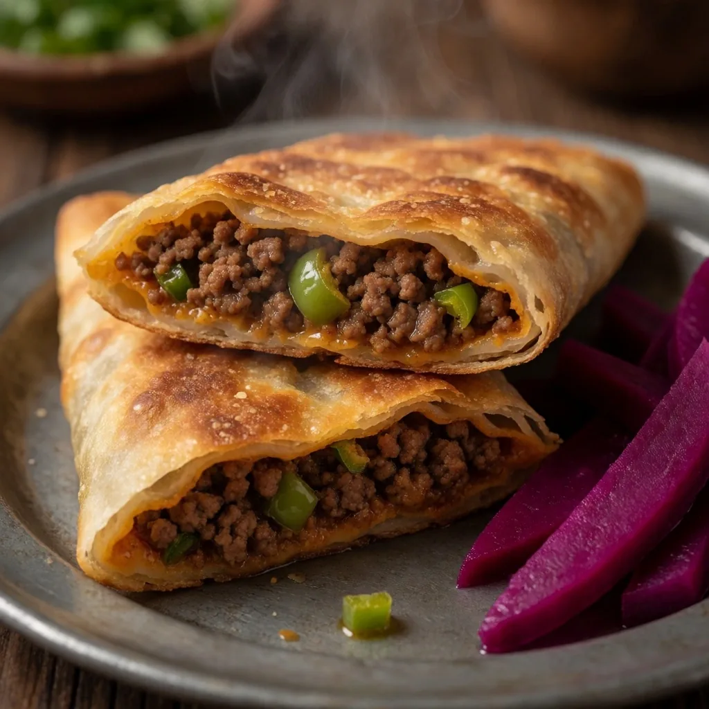 Hawawshi flatbread with spiced meat filling