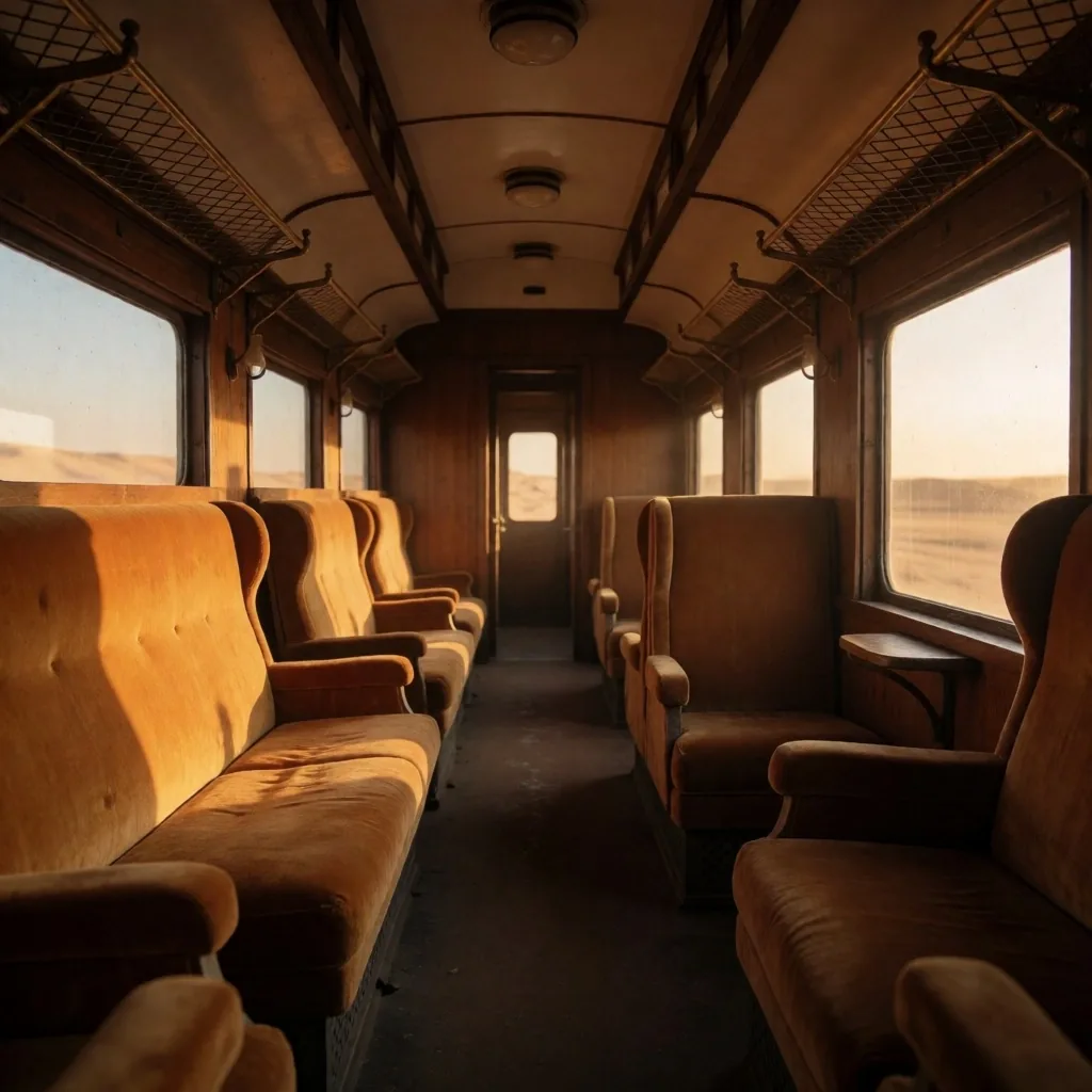 Interior of an Egyptian train carriage at dusk